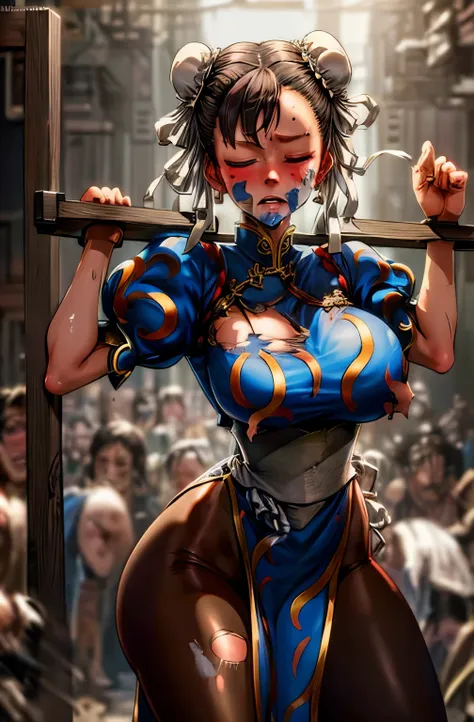 solo, master piece, top quality, ultla detailed, 8k, nsfw, gore, violence, surface scattering, (pillory), break, chun-li, sf2 ch...