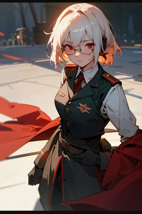 masterpiece , girl, on battlefield, ( Light White Shorthair:1.2), (red eyes:1.2), (Russian military uniform:1.2), (view audience:1.2) , (8K, 最high quality 1.2), Super detailed, 8K UHD, soft lighting, high quality, film grain, beautiful lighting, cinematic ...