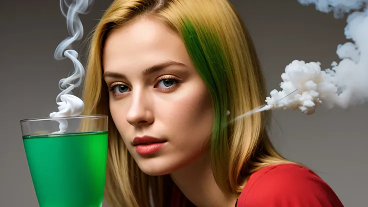 BLONDE GIRL in lab  powder smoke GREEN.