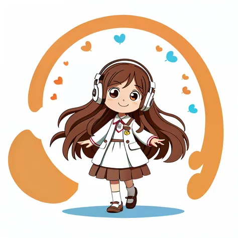 Girl with long brown hair，Wearing a white wedding suit，（listen to music），（聆listen to music），enjoy music，walk into a door，open a door，Open the door and go in（There is love）happy，Surrounded by love，Surrounded by love，O sign，vector，line art，design，inspiration...