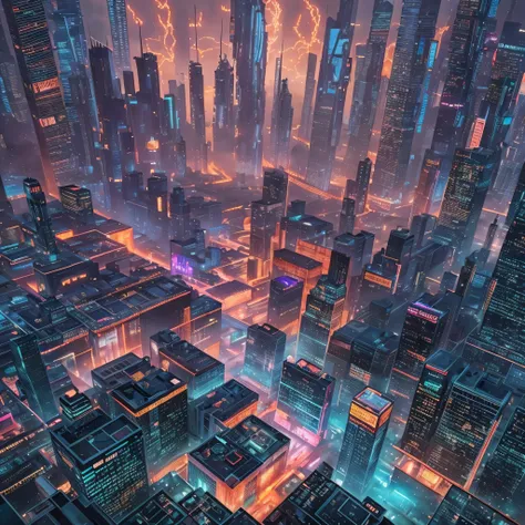 Visualize a futuristic metropolis, inspired by the visual world of "coureur de lame 2049", where technological advancement and ecological decay coexist in a vivid image of dystopia and hope. Les gratte-ciel, shrouded in neon lights that pierce a veil of mi...