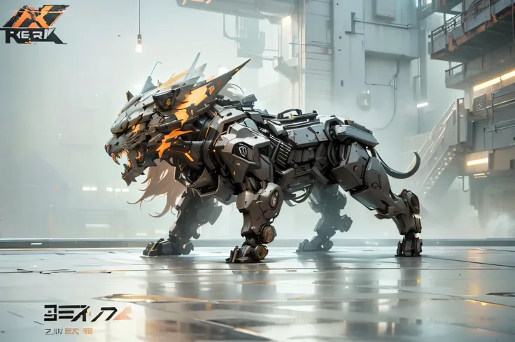 cyberpunk, mechanical lion，（mechanized lion head:1.5), steel teeth，glowing neon lights, ( global illumination, ray tracing, huma...