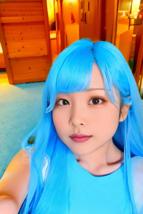 An african woman with long hair and a light blue see-through shirt is looking at the camera, 34 years old, Nam Jae Young, With a round face, Choi Hong Hwa, young adorable korean face, 8K selfie photo, 28 years old, No makeup, 34 years oldの女性, Young woman s...