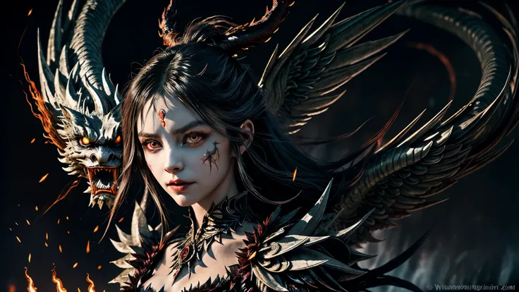 In the enchanting realm of the fantasied world, a demoniac girl emerges, her ethereal figure clad in demonic armor that shimmers under the otherworldly lights. Her white eyes gleam with an uncanny intensity, igniting an aura of mystery and intrigue. Wings,...