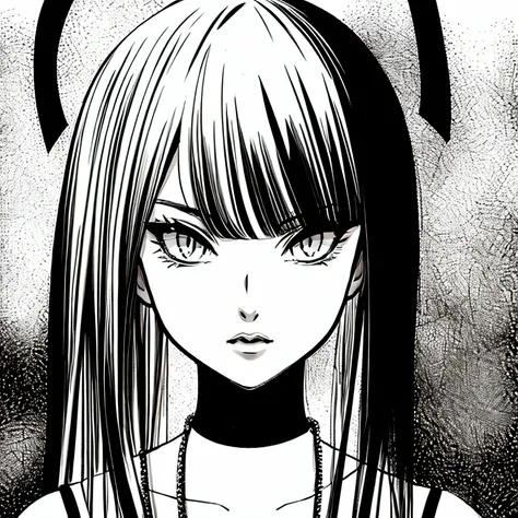 portrait anime girl bad karma in black and white