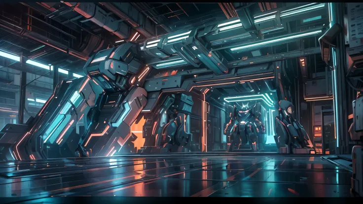 Huge mechanical platform,glowing neon lights, ( global illumination, Ray tracing, human development report, Unreal rendering,Reasonable design, high detail, masterpiece, best quality, ultra high definition, Beijing_Zagu_Mecha