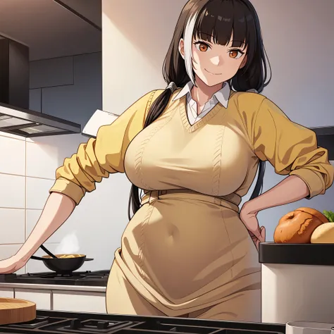 a woman in the kitchen smiling