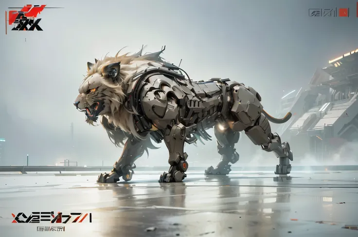 cyberpunk, Mechanical lion, ( global illumination, Ray tracing, human development report, Unreal rendering,Reasonable design, high detail, masterpiece, best quality, ultra high definition, Beijing_Zagu_Mecha