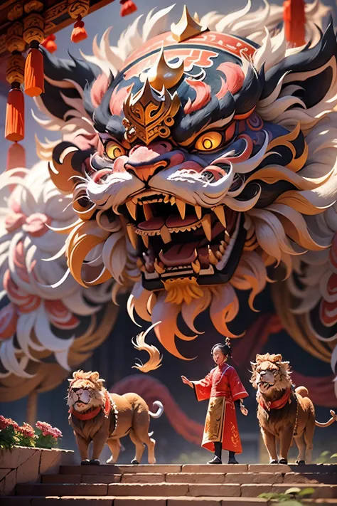 chinese style，lion dance，highly detailed surreal vfx，stain，distant view，very detailed，very detailed，high quality，8ก ，oc already ...