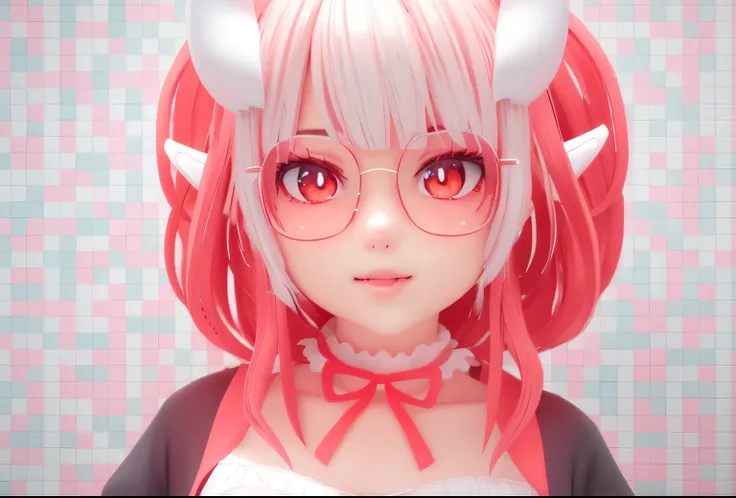 anime girl with Vermelho eyes and horns in white dress, estilo animed 3d, 3d rendering of a cute anime girl, estilo anime 3 d realista, anime 3d realista, personagem altamente detalhado, estilo anime. 8k, demon anime girl, ((Vermelho)) olhos esbugalhados, ...