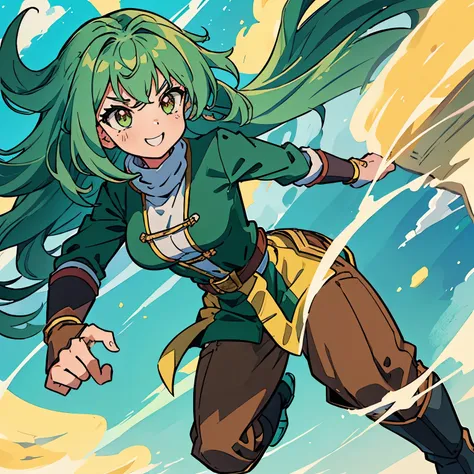 female, woman, race: “cerealian from dragon ball super manga”, mint green hair, has light skin, (wavy mint green hair), long hai...