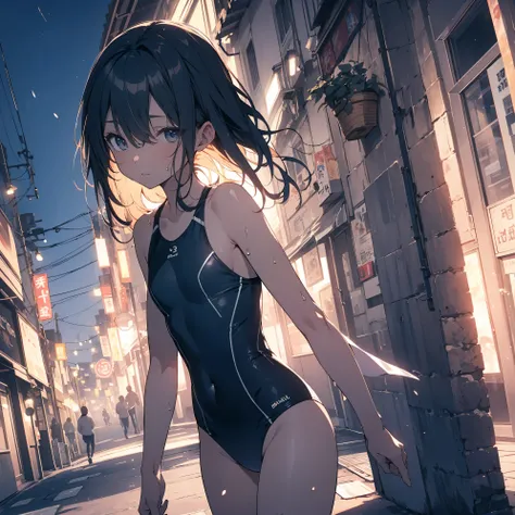 Super high quality by the art god, super detailed, High resolution, Kyoto animation style, anime moe art style, best anime 8K konachan wallpaper, pixiv contest winner, perfect anatomy, break,(Please draw a picture of a girl in a swimsuit walking on the bea...