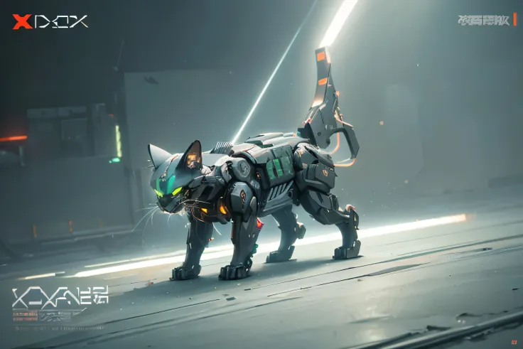 cyberpunk, Mechanical cat, glowing neon lights,( global illumination, Ray tracing, human development report, Unreal rendering,Reasonable design, high detail, masterpiece, best quality, ultra high definition, Beijing_Zagu_Mecha