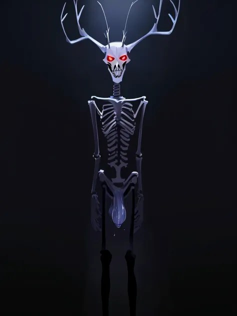 By bebebebebe, by lostgoose, by goonie-san, solo, male, standing, slim, skinny, ((skeleton, wendigo)), looking at viewer, glowing eyes, sweaty balls, veiny penis