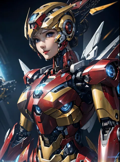  Super detailed, advanced details, high quality, 最high quality, High resolution, 1080P, hard disk, beautiful,(Iron Girl),beautifulサイボーグの女性,Mecha cyborg girl,battle mode,Mecha body girl,She wears an Iron Man mech,full body shot