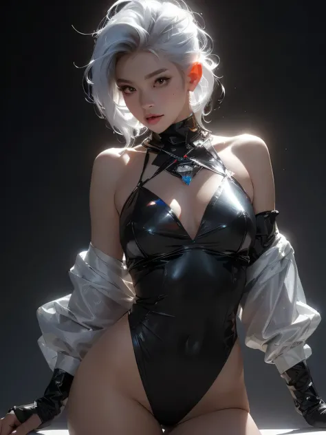 (best quality), ((masterpiece), (detail: 1.4),First-person perspective，depth of field透视， 3D, Beautiful cyberpunk woman, human development report (high dynamic range), adult women, clean face, sensual gesture, tanned skin, high contrast, Colorful Mohawk Sho...