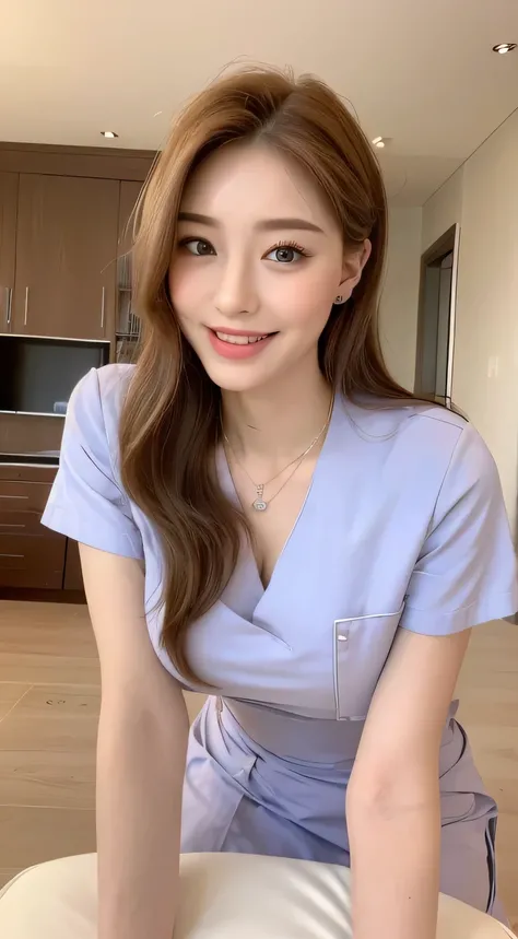 ((highest quality, 8K, masterpiece:1.3)), concentrate:1.2, perfect body beauty:1.4, buttocks:1.2, ((delicate hair)), (stylish nurse uniform:1.1) ,(room, living room: 1.3), Highly detailed face and skin texture, fine eyes, double eyelid, Whitening skin, big...