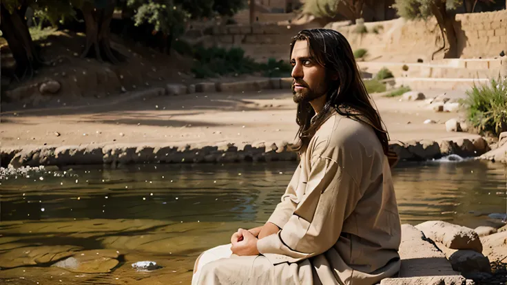 Jesus sitting on the banks of the Jordan River