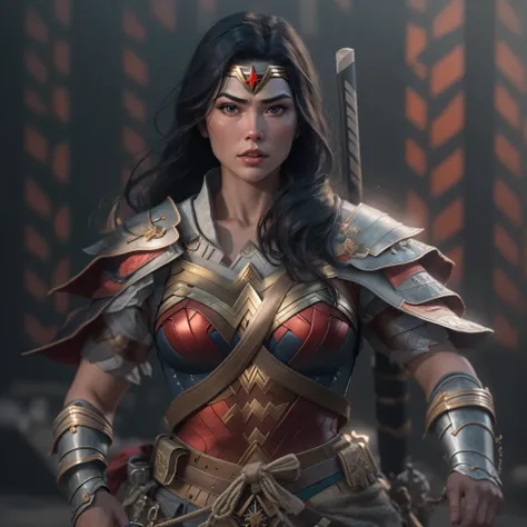 Full body image, Samurai Wonder Woman, photo-realistic, octane render, unreal engine, ultra-realistic