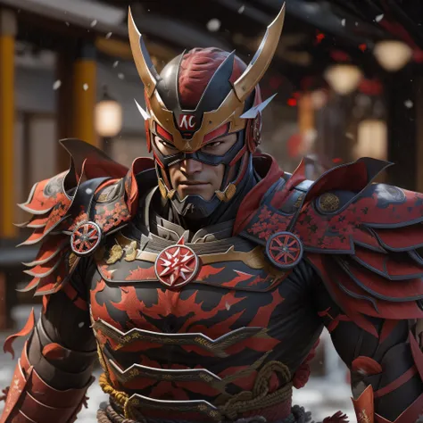 DC comics Samurai Flash, samurai armor, photo-realistic, octane render, unreal engine, ultra-realistic