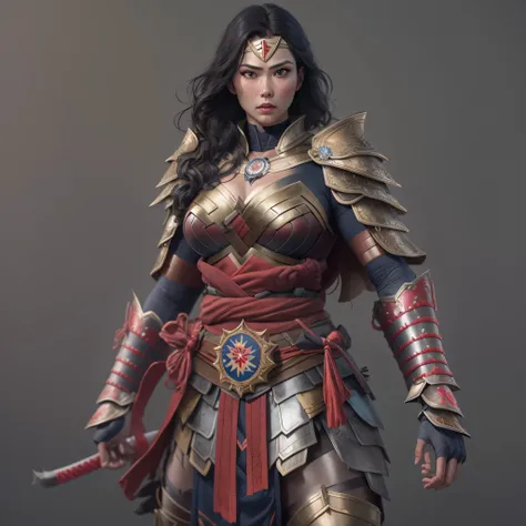 Full body image, Samurai Wonder Woman, samurai armor, photo-realistic, octane render, unreal engine, ultra-realistic