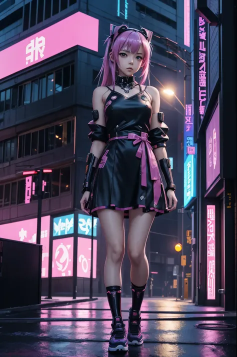 anime girl in a dress and headband standing in front of a building, digital cyberpunk anime art, digital cyberpunk - anime art, anime cyberpunk art, cyberpunk anime girl, cyberpunk anime girl mech, anime style 4 k, best anime 4k konachan wallpaper, cyber s...