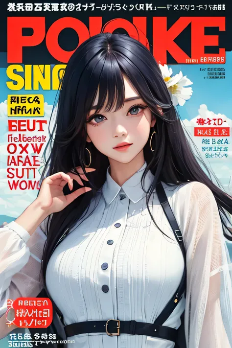 masterpiece, highest quality,spring outfit, colorful hair, outdoor, magazine cover ,Upper body,