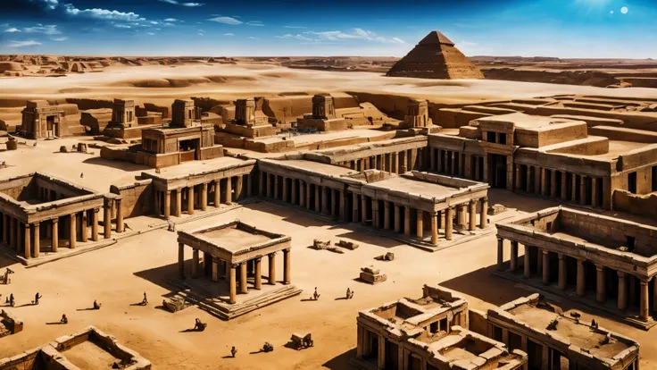 ancient egyptian city, photorealistic, dramatic, cinematic, 4k resolution, hyperdetailed, dramatic scene,