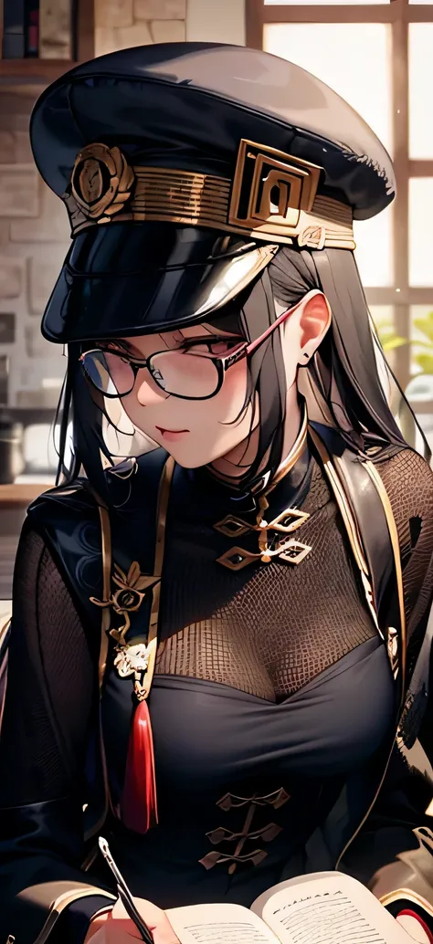 wearing a cute hat；wear glasses；cool chinese girl