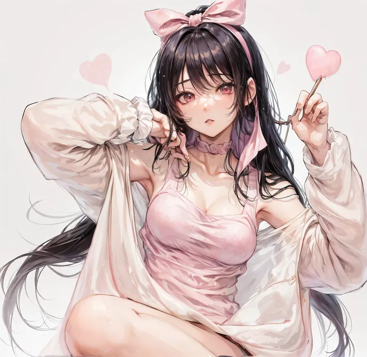 anime girl with long black hair and pink bow holding a pink heart, cute anime girl, Anime image of a cute girl, (anime girl), an anime girl, anime girl, pretty anime girl, Anime lover, young anime girl, cute cute girl, anime girl with long hair, beautiful ...