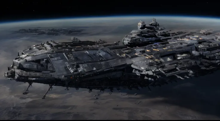 A captivating depiction of a space station floating in the vastness of space, (Stunning spatial backdrop), (Detailed spacecraft design), (lifelike rendering), (Impressive scale and proportions), (futuristic architecture), (Attention to scientific accuracy)...