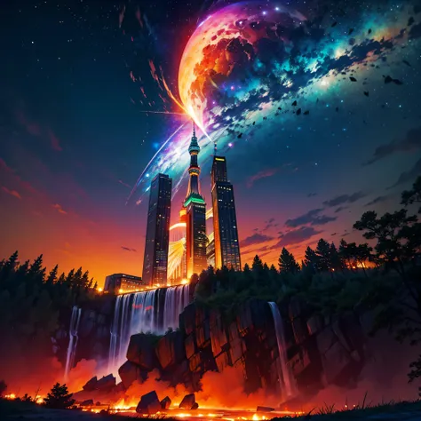 galaxy colorgalaxy stars spacious nebula starry_sky moonset Colorful moonRise panoramic moonshine at night， optic， fanciful，It was dark，storming，salama，Catapult in a panoramic view，"Niagara Falls" Photos taken from video urban in large cities with a large ...