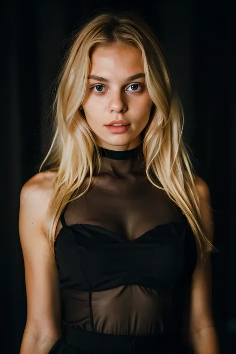 super cute blond woman in a dark theme