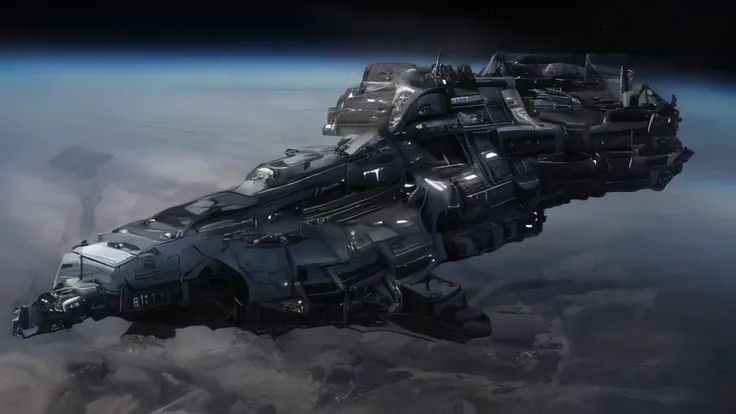 A huge detailed spaceship in space