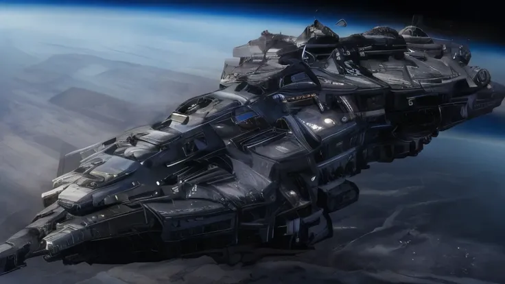 A huge detailed spaceship in space