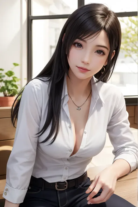 (Top Quality, Masterpiece: 1.1), (Realistic: 1.3), (location: a cozy coffee shop with warm lighting),(objects: a collection of high-end coffee equipment and freshly roasted beans), BREAK
(((FF7,Tifa_lockhart))),Ultra-detailed face, Detailed eyes,(Light Bro...