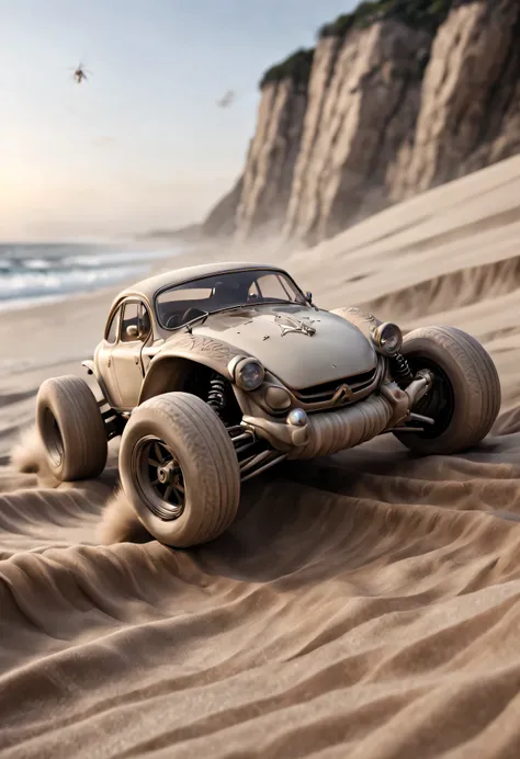 Prompt:
the image of a female spider fused with a modern car racing on the dust, in the style of organic sculpting, naturalistic ocean waves, intricate embellishments, light beige and beige, detailed miniatures, flowing fabrics --ar 85:128 --s 50 --v 6.0