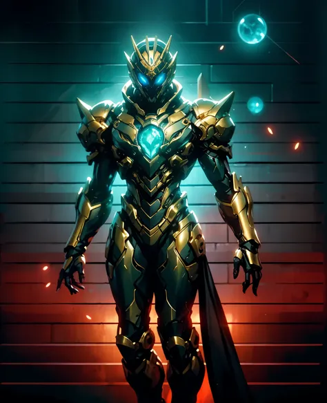 A woman adorned in fantasy-style full-body armor, a crown-concept fully enclosed helmet that unveils only her eyes, a composite layered chest plate, fully encompassing shoulder and hand guards, a lightweight waist armor, form-fitting shin guards, the overa...