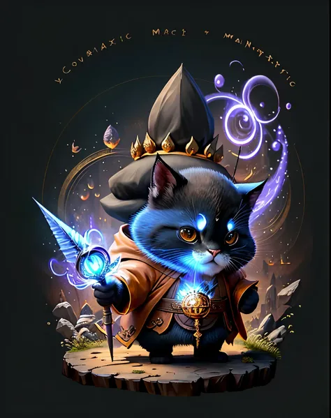 best image quality、"Create a cute creature masterpiece. （Black cat）, high detail, In 8K、only one character is generated、best image quality、dressed as an adventurer、(((((Holding a large magic wand in your hand)))))、(((Game Monk Costume)))、Under attack、