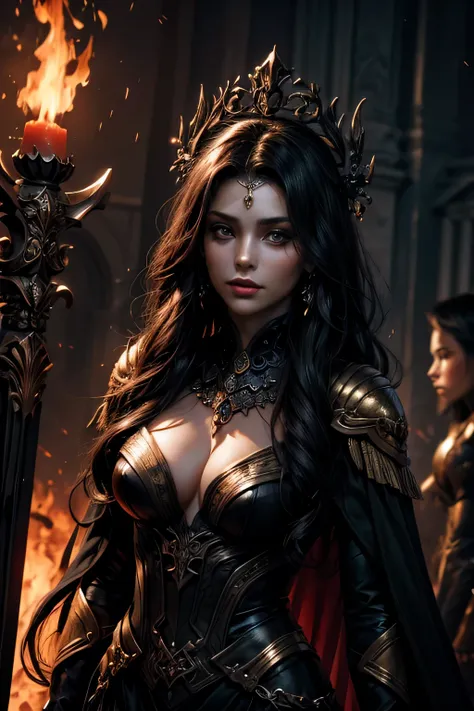 Beautiful woman, the dark version of Persephone, guards, dark, fire, dark