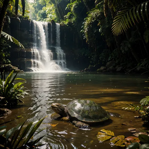 [Amazon river turtle wide eyes swimming underwater]::8 [detailed vegetation and waterfall in amazon rainforest background, cinematic shoot, ultrareal, morning light]::2 --ar 4:3 --s 500 --v 6