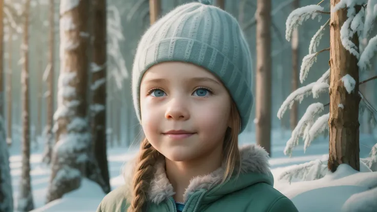 "Generate a hyper-realistic image of a 10-year-old girl from finland with authentic finnish features, set against a realistic forest background, showcasing the best quality and intricate details."