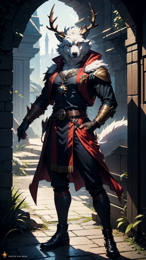 masterpiece, 1man, extremely detailed character, full body shot, best quality, dnd, dungeons and dragons, (wolf, anthro, horns, ...