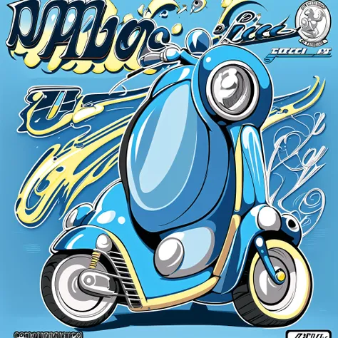 Blue Vespa scooter classic, highly detailed illustration.", vehicle illustration, beetle, cartoon style illustration, cartoon style, HD illustration, ultra detailed illustration, vector illustration, highly detailed hyper real, highly detailed illustration...