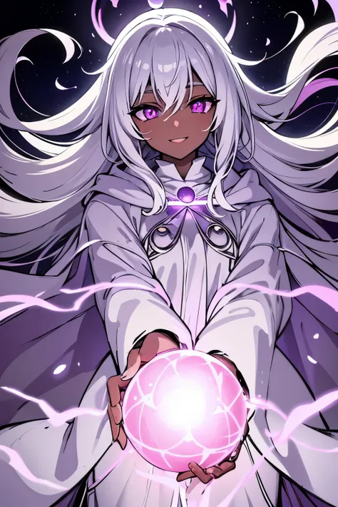 pink energy orb, dark skin, 