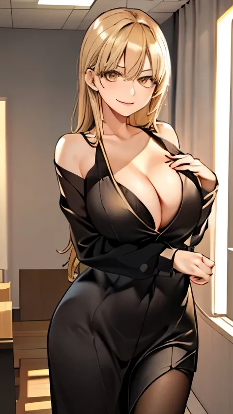 (masterpiece: 1.6, 最high quality), (fine and beautiful eyes: 1.2), (overhead), high quality, beautiful face, 1 girl, , one piece、thin、off shoulder、long sleeve, big breasts, long hair, wide hips, (landscaped),background, Detail background, creepy smile, smi...