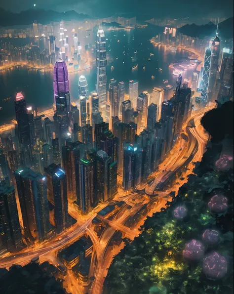 a view of a city at night with a lot of traffic, beeple. hyperrealism, beeple |, city like hong kong, beeple style, by Patrick Ching, cinematic beeple, style hybrid mix of beeple, by Beeple, realism | beeple, arstation and beeple highly