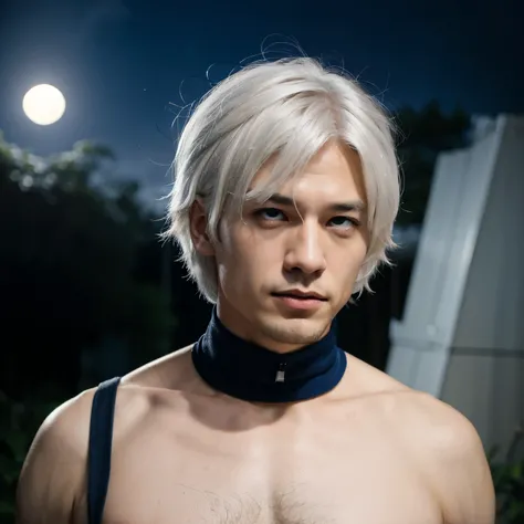 Man,Handsome, white hair, blue eyes, Gojo Satoru, simple background, night, meteor,