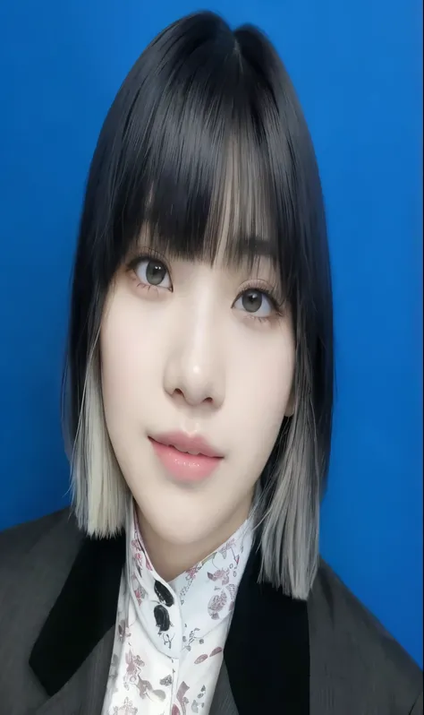 there is a woman with a tie and a jacket on, with bangs, portrait of jossi of blackpink, she has black hair with bangs, neat hair with bangs, with full bangs, headshot profile picture, sun yunjoo, with short hair with bangs, with short hair, heonhwa choe, ...