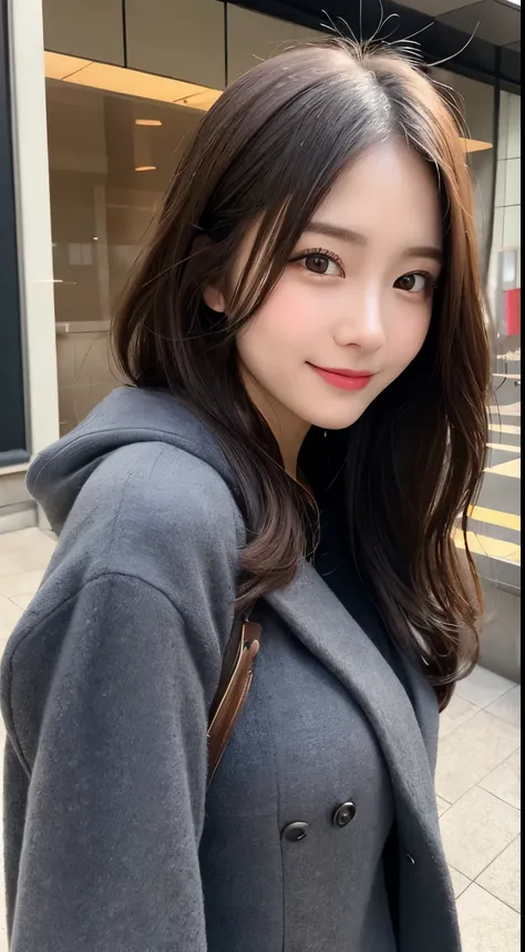 table top, highest quality, shape, Super detailed, finely, High resolution, 8k wallpaper, 完璧なダイナミックな構shape, beautiful and detailed eyes, Gorgeous and stylish black fluffy latest trend Tokyo winter clothes,ランダムなcute髪,small breasts,natural color lip, bold se...